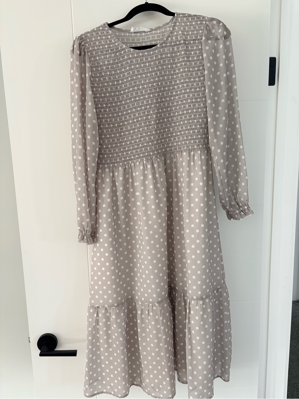 Mad About Style & the Jilly Box Polka  Dot Long Sleeve Smocked Dress - Grey